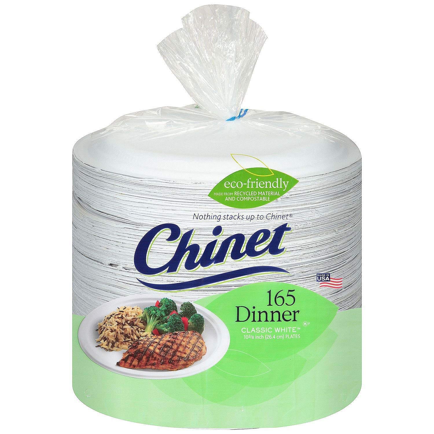 Chinet Classic White Paper Dinner Plates, 10 3/8 in, 165 Count