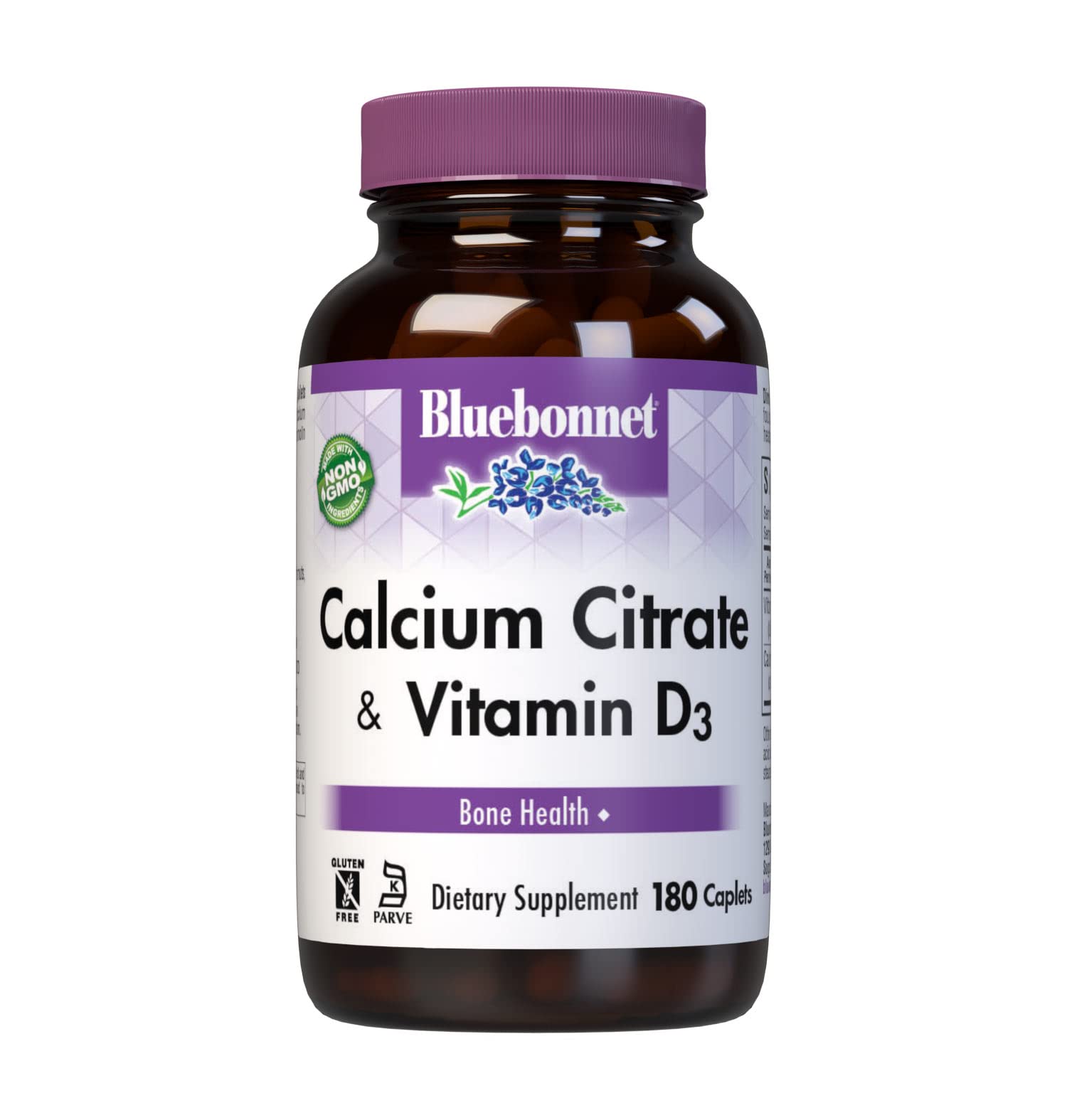 Bluebonnet Calcium Citrate Plus Vitamin D3 Caplets, 180 Count