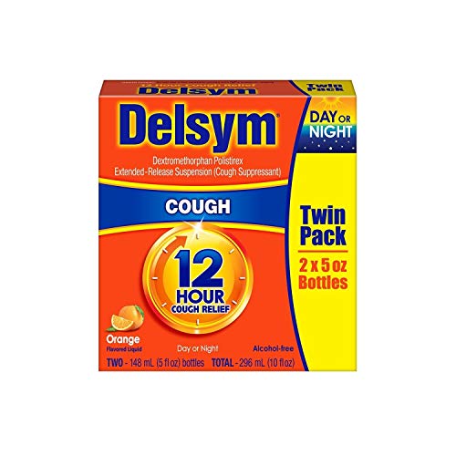 Delsym 12-Hour Cough Suppressant Liquid, Alcohol-Free Orange, 5 oz (2-Pack)