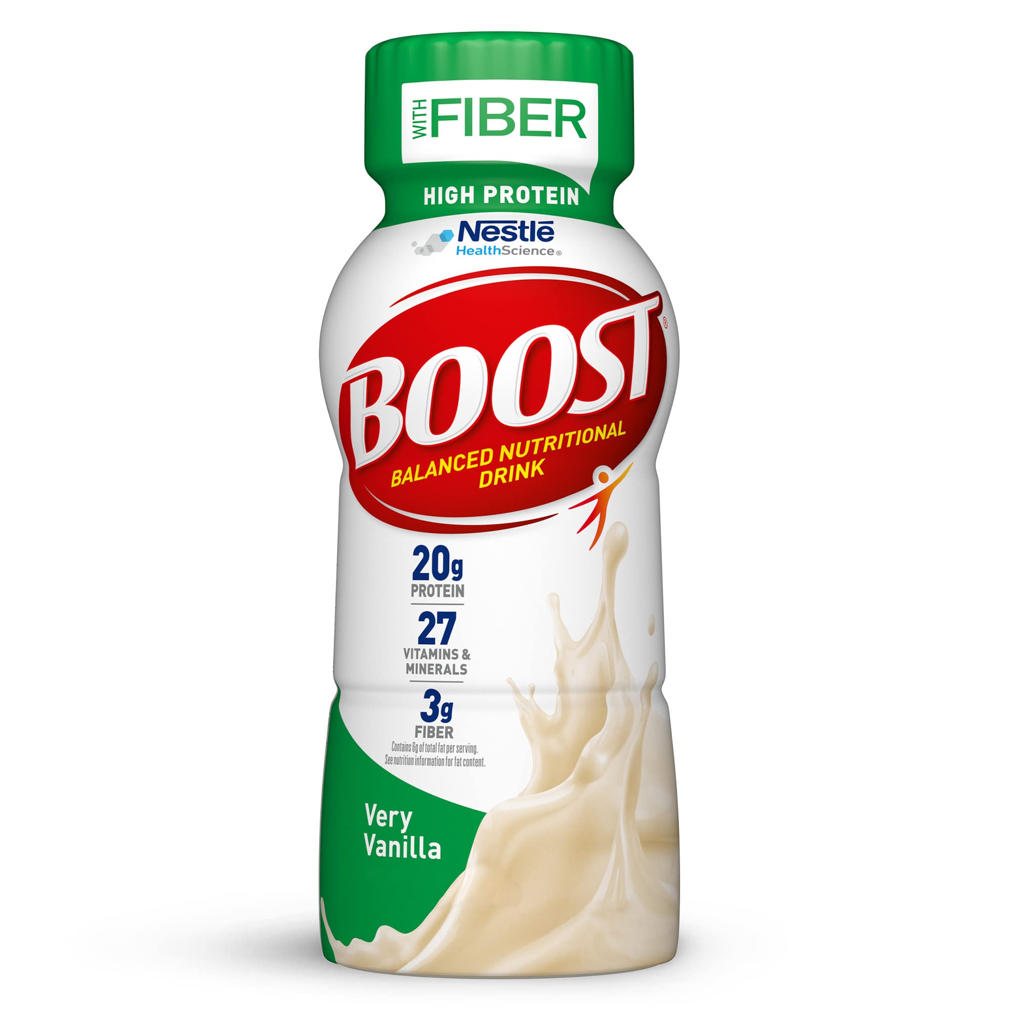 BOOST High Protein with Fiber Nutritional Drink, Very Vanilla, 8 fl oz, 24 Pack