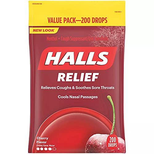 Halls Triple Soothing Action Cough Drops, Cherry, 200 Drops