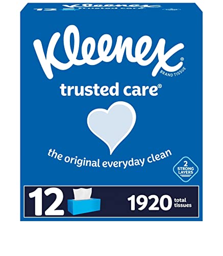 Kleenex Trusted Care 2-Ply Facial Tissues, Flat Boxes (160 Tissues per Box, 12 Boxes)