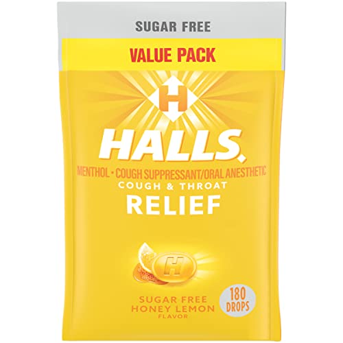HALLS Relief Honey Lemon Sugar Free Cough Drops, 180 Count