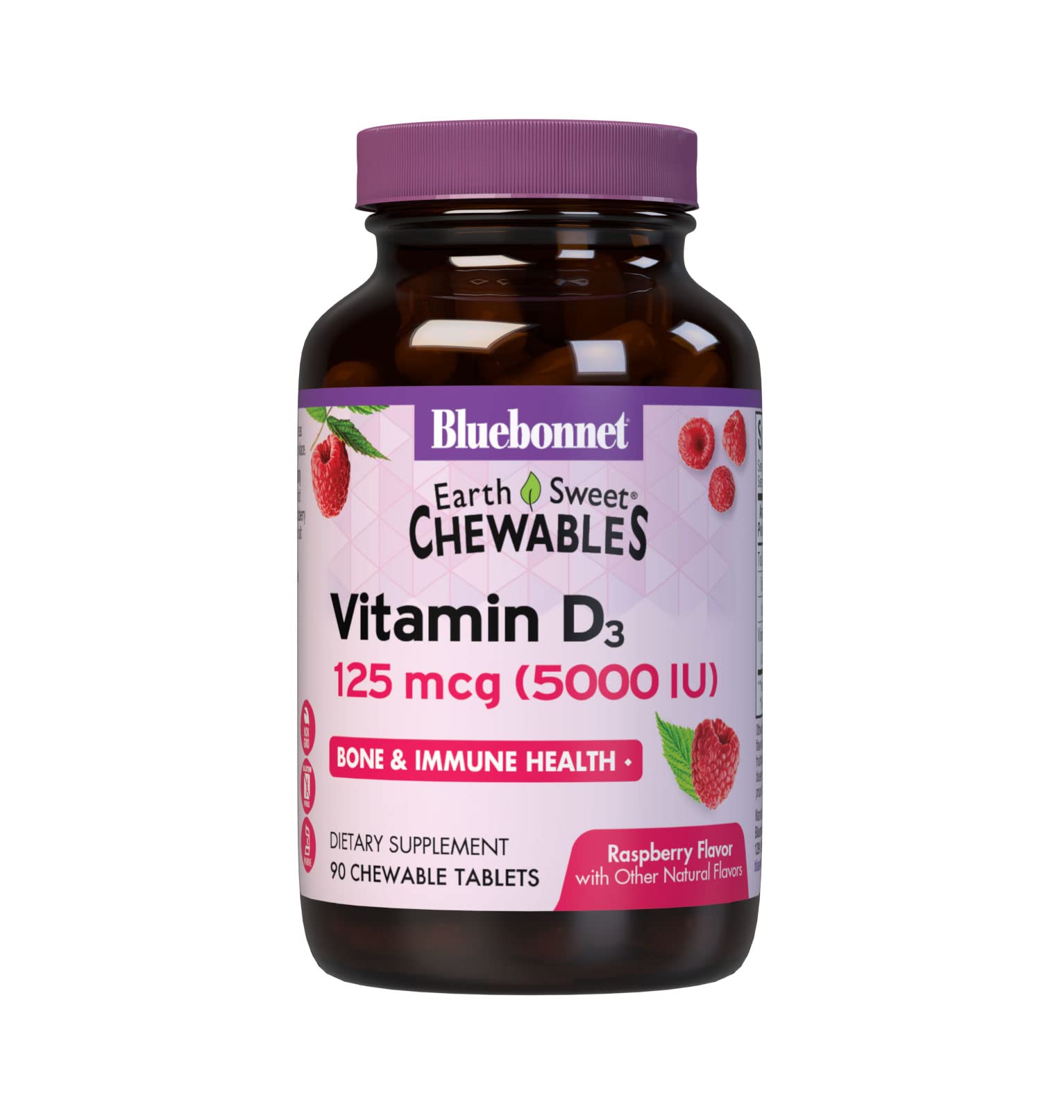 Bluebonnet EarthSweet Vitamin D3 5000 IU Chewable - Raspberry, 90 Tablets