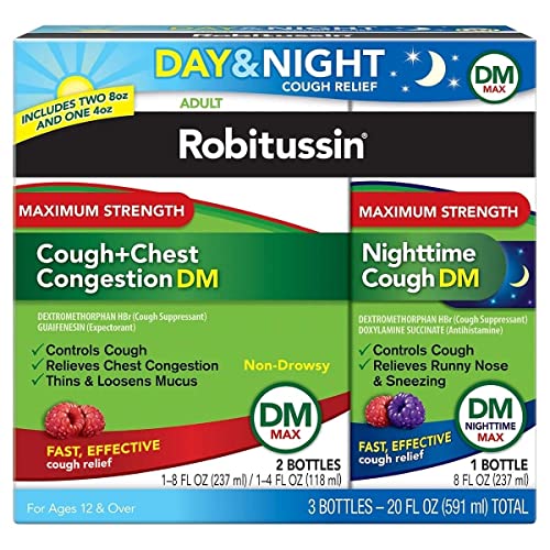 Robitussin DM Max Cough & Chest Congestion Day and Night, 20 oz (3 Bottles)