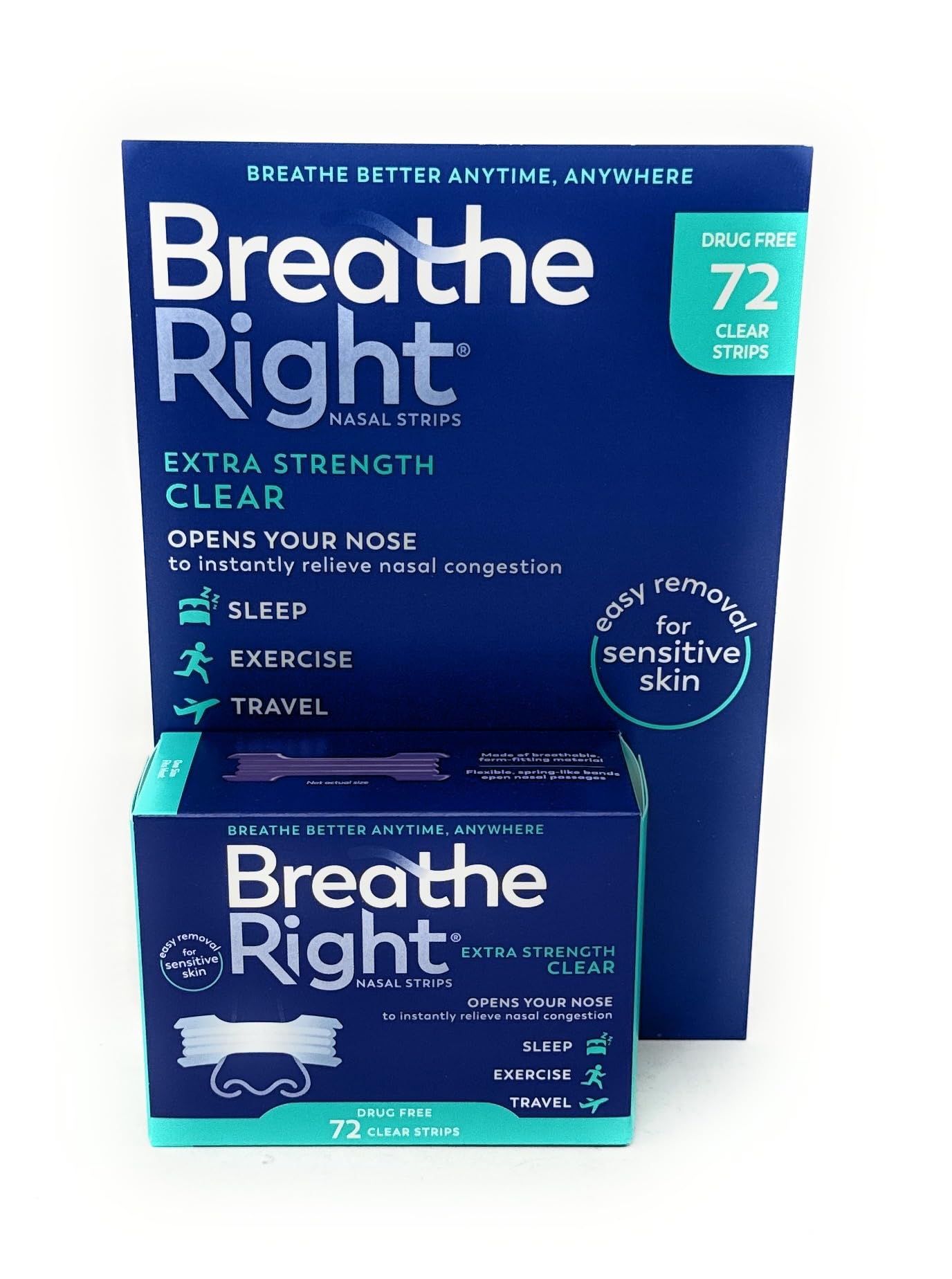 Breathe Right Extra Clear Nasal Strips for Sensitive Skin, 72 Count