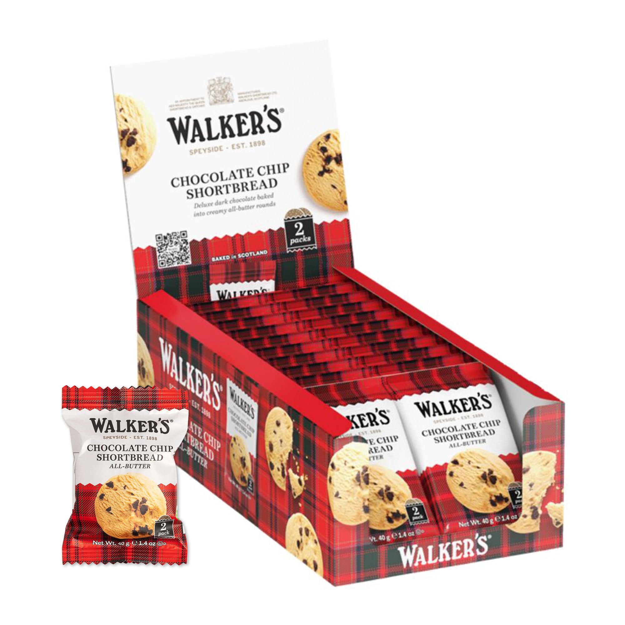 Walker's Pure Butter Chocolate Chip Shortbread Cookies, 1.4 oz (20-Pack)
