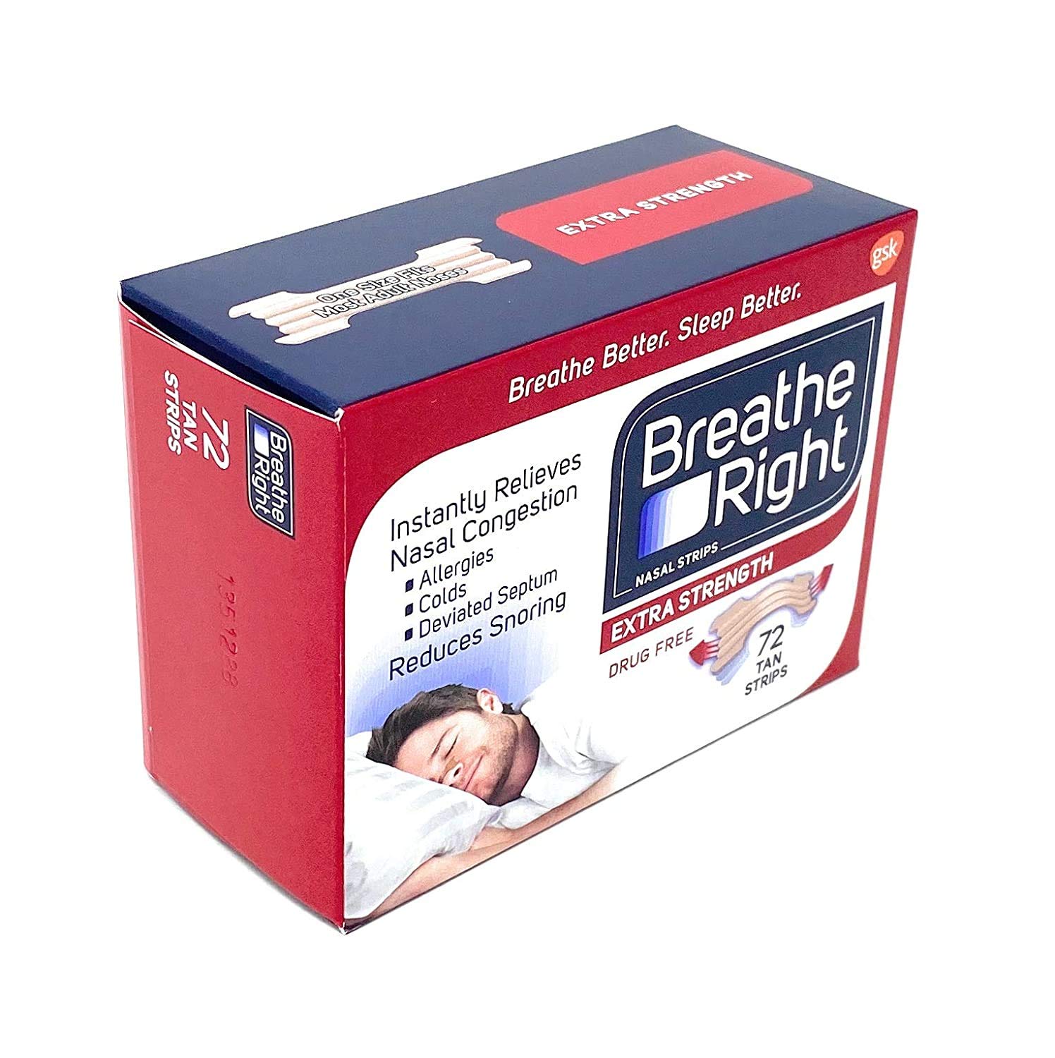Breathe Right Extra Drug-Free Nasal Strips, 72 Count (2-Pack)