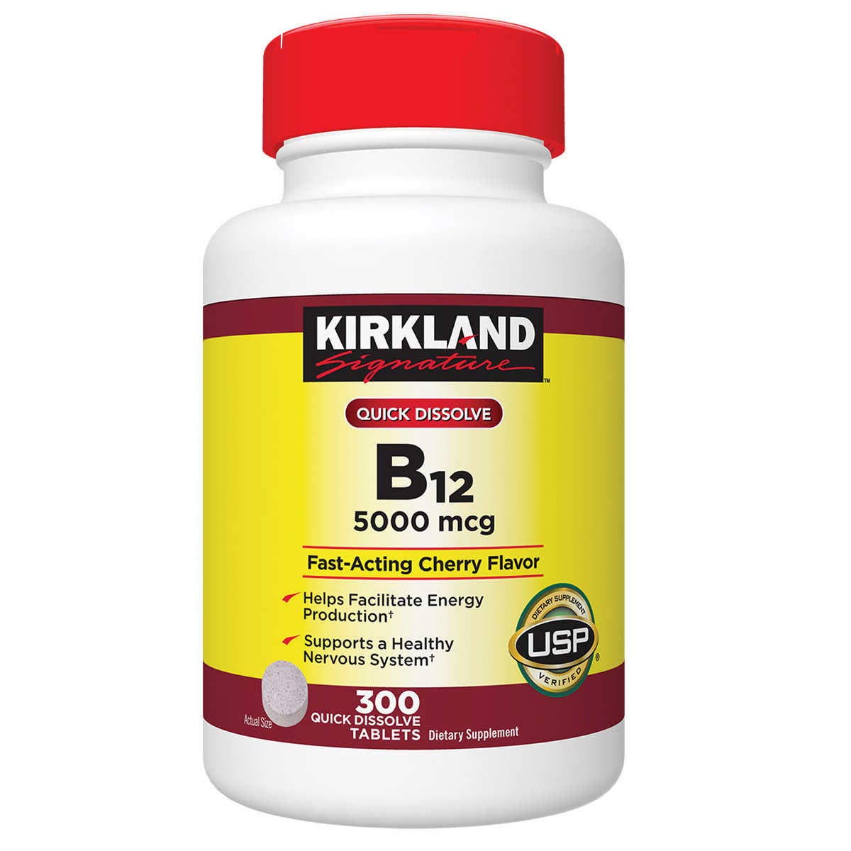 Kirkland Signature Quick Dissolve B-12 5000 mcg, 300 Tablets (2-Pack)