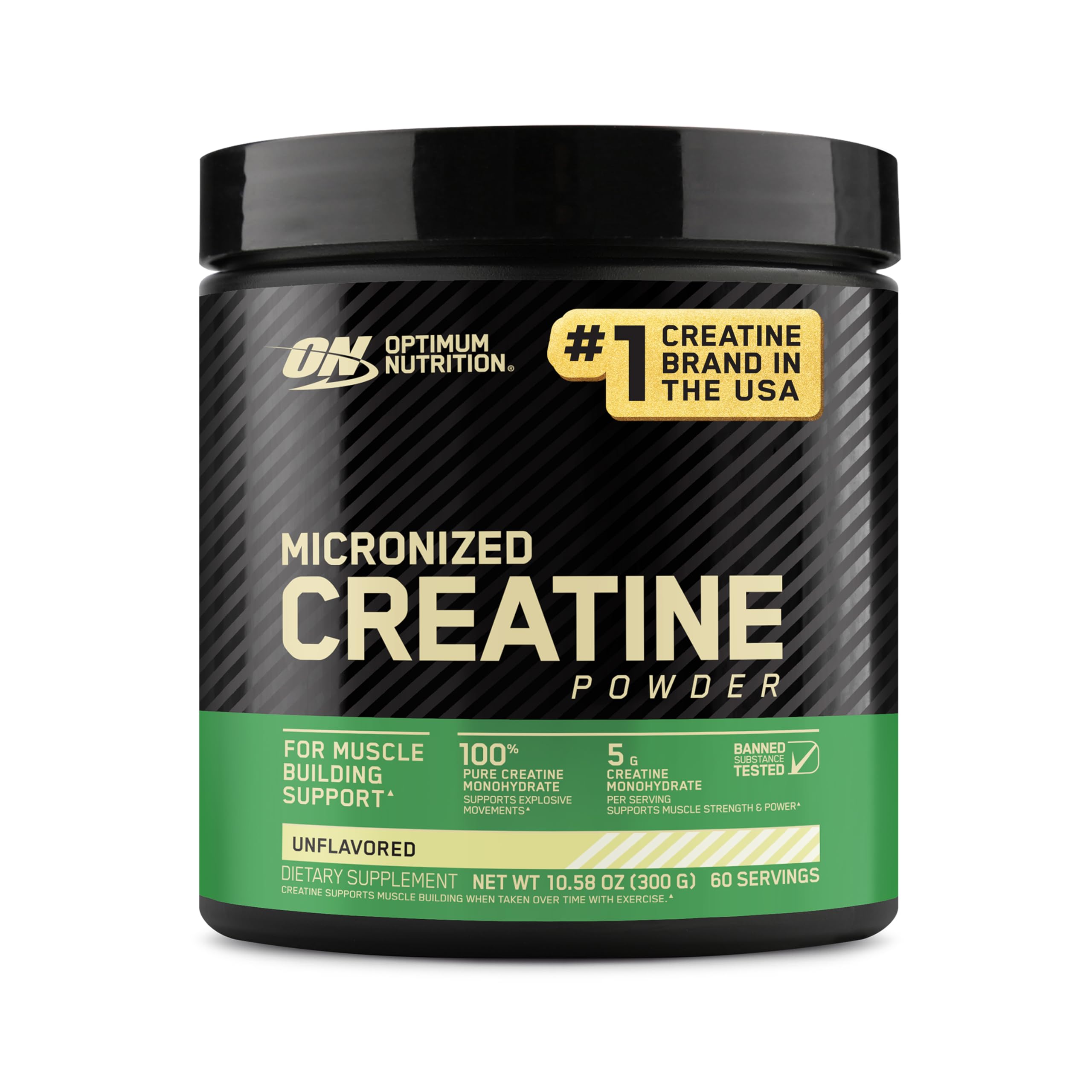 Optimum Nutrition Micronized Creatine Monohydrate Powder, Unflavored, 60 Servings (300 g)