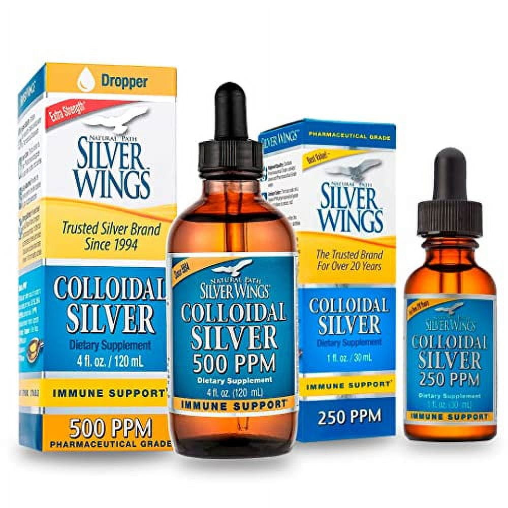 Natural Path Silver Wings Colloidal Silver Bundle, 500 PPM 4 oz + 250 PPM 1 oz