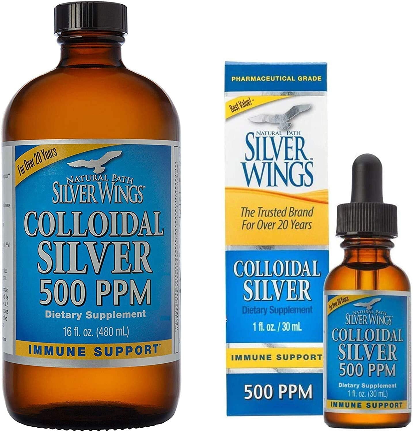 Natural Path Silver Wings Colloidal Silver 500 PPM, Immune Support Bundle (16 + 1 oz)