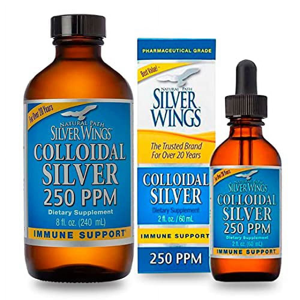 Natural Path Silver Wings Colloidal Silver 250 PPM, 8 oz Bottle + 2 oz Dropper