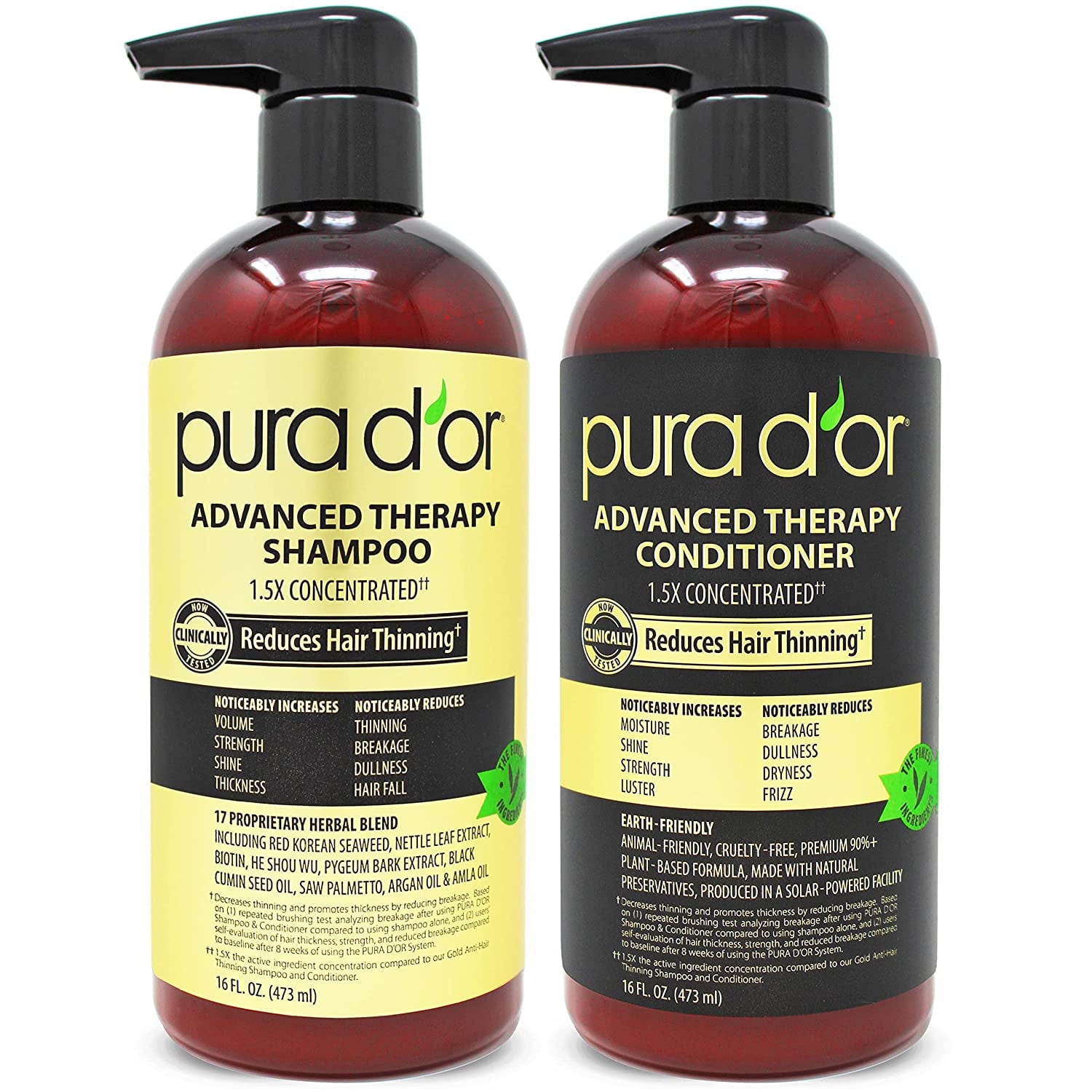 PURA D'OR Advanced Therapy Biotin Shampoo & Conditioner Set, 16 oz Each
