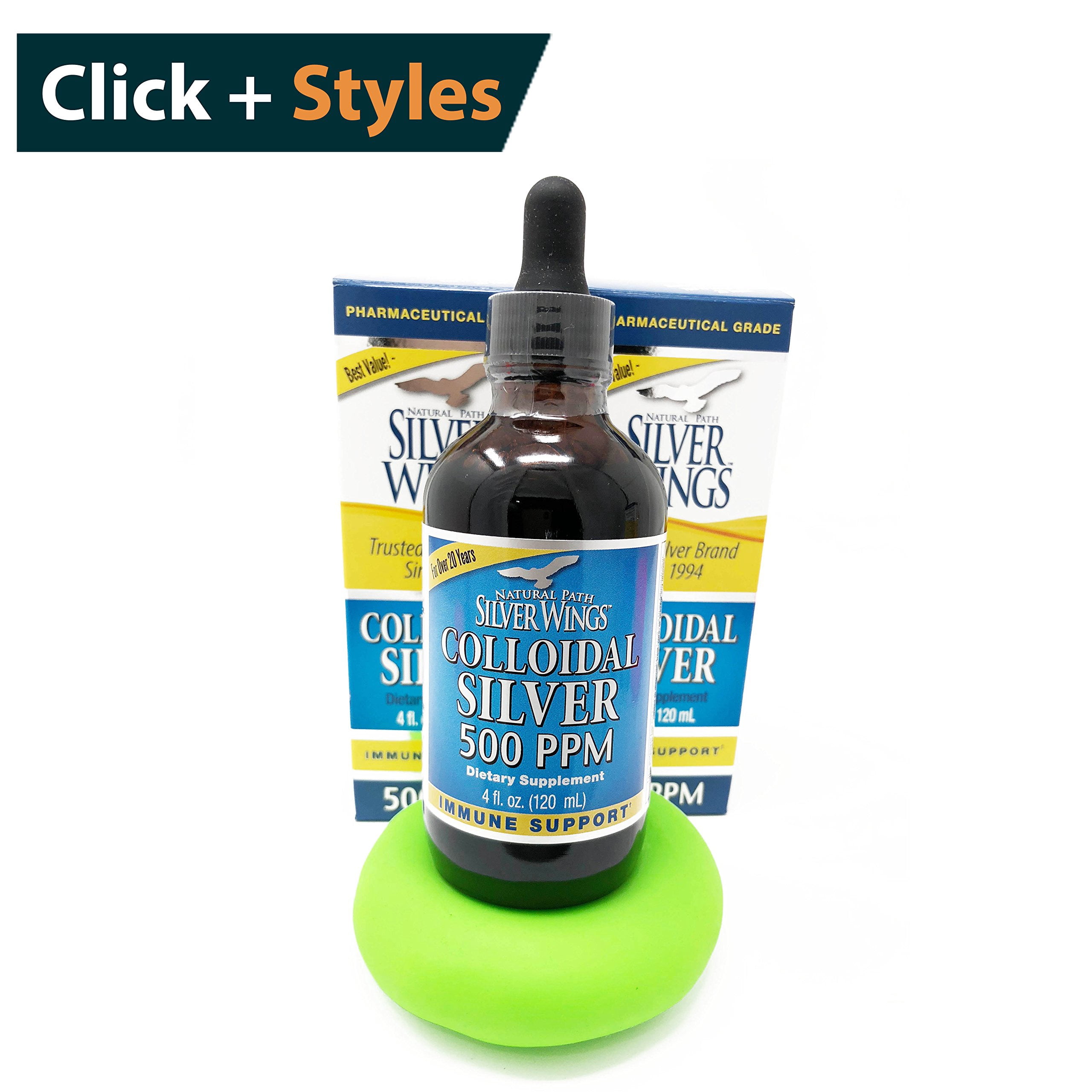 Natural Path Silver Wings Colloidal Silver 500 ppm, 4 fl oz (2-Pack) with Stress Relief Ball