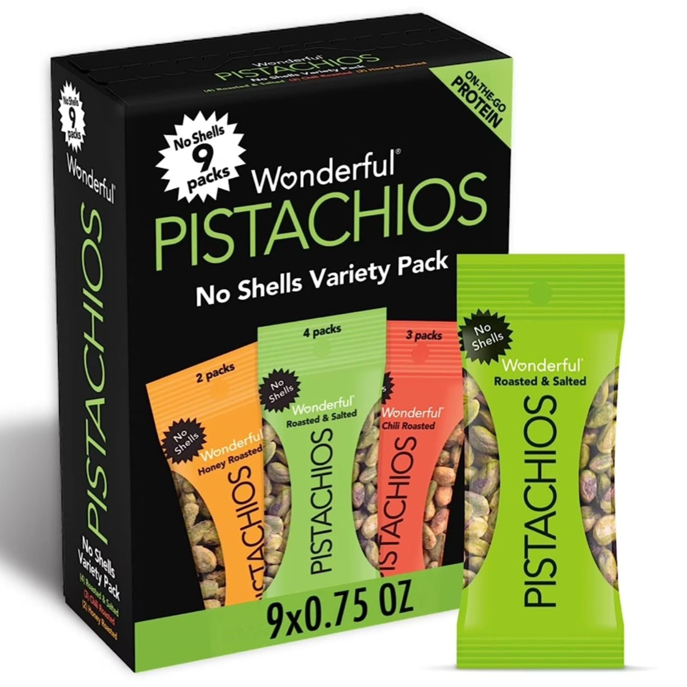 Wonderful Pistachios No Shells Variety Pack (9 Count, 3 Flavors)