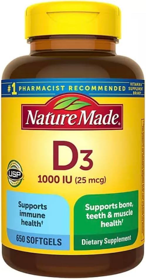Nature Made Vitamin D3 25 mcg (1000 IU) Softgels, 650 Count
