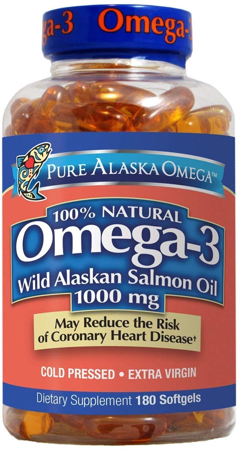 Pure Alaska Omega-3 Wild Alaskan Salmon Oil 1000mg Softgels, 180 Count