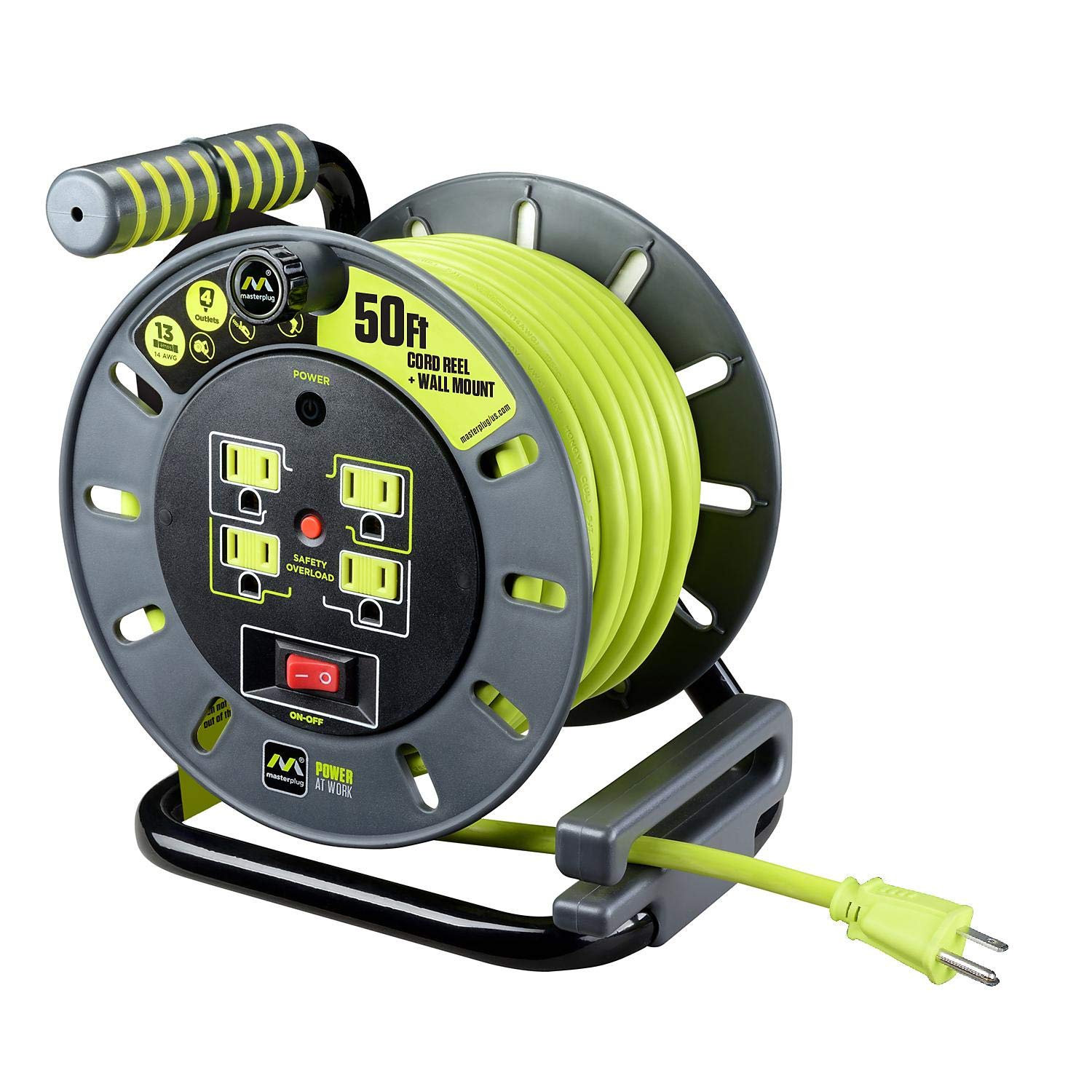 Masterplug Extension Cord Reel, 50 ft with Wall Mount