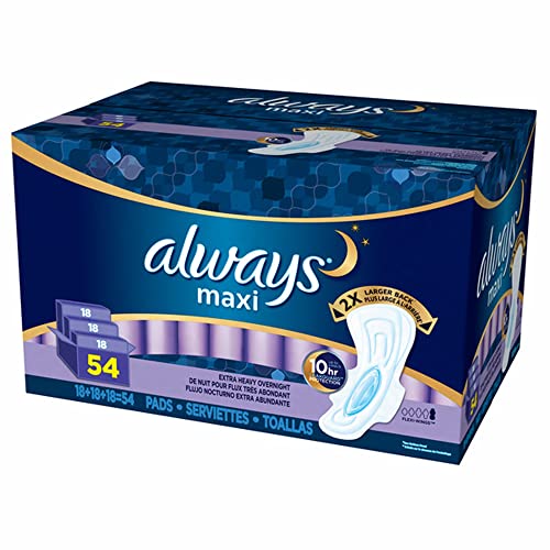 Always Maxi Overnight Pads, Extra Heavy Flow (54 Count)