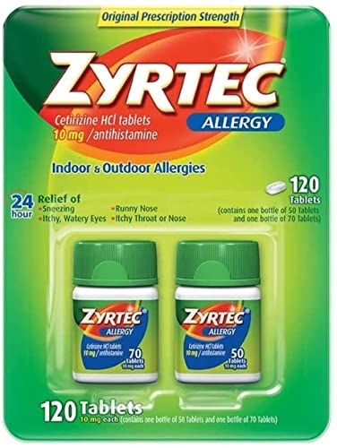 Zyrtec Cetirizine HCl 10 mg Allergy Antihistamine Tablets (120 Count)