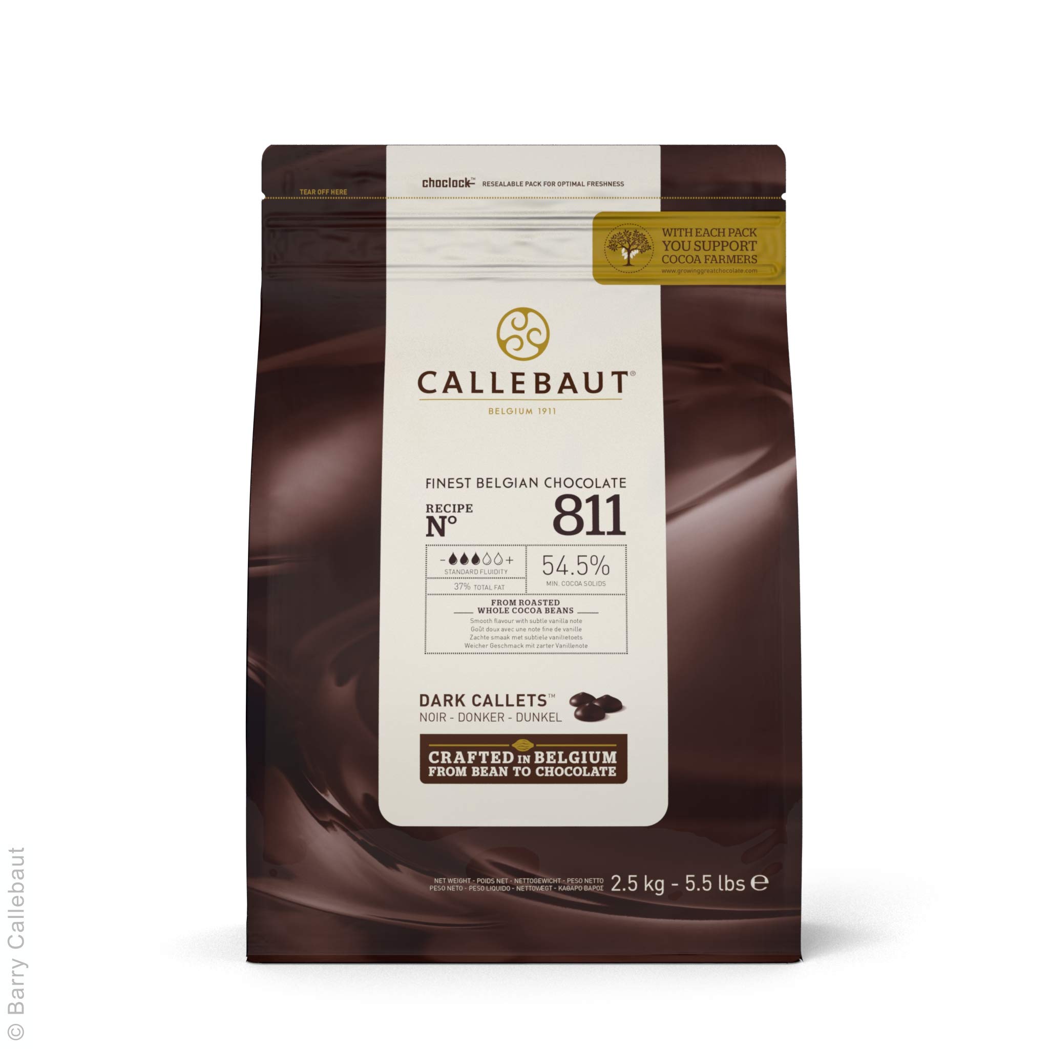 Callebaut Recipe 811 Finest Belgian Dark Chocolate 54.5% Cacao, 5.51 lb