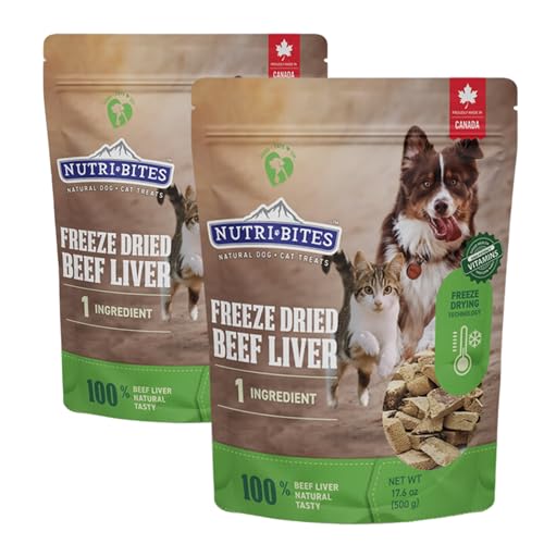 Nutri Bites Freeze Dried Beef Liver Treats for Dogs & Cats, Single Ingredient (500g, 2-Pack)