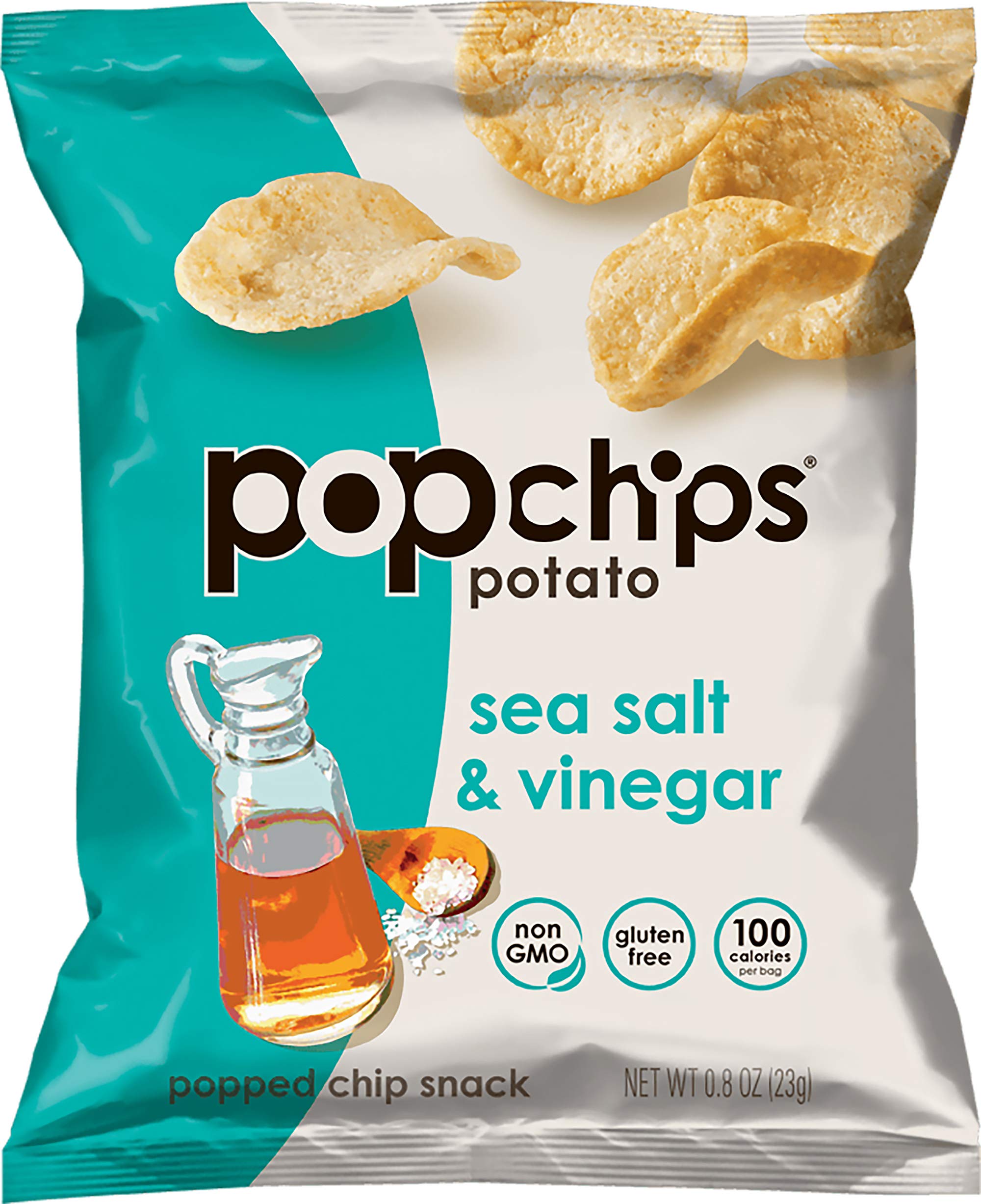 Popchips Sea Salt & Vinegar Potato Chips, 0.8 oz Single-Serve (Pack of 24)