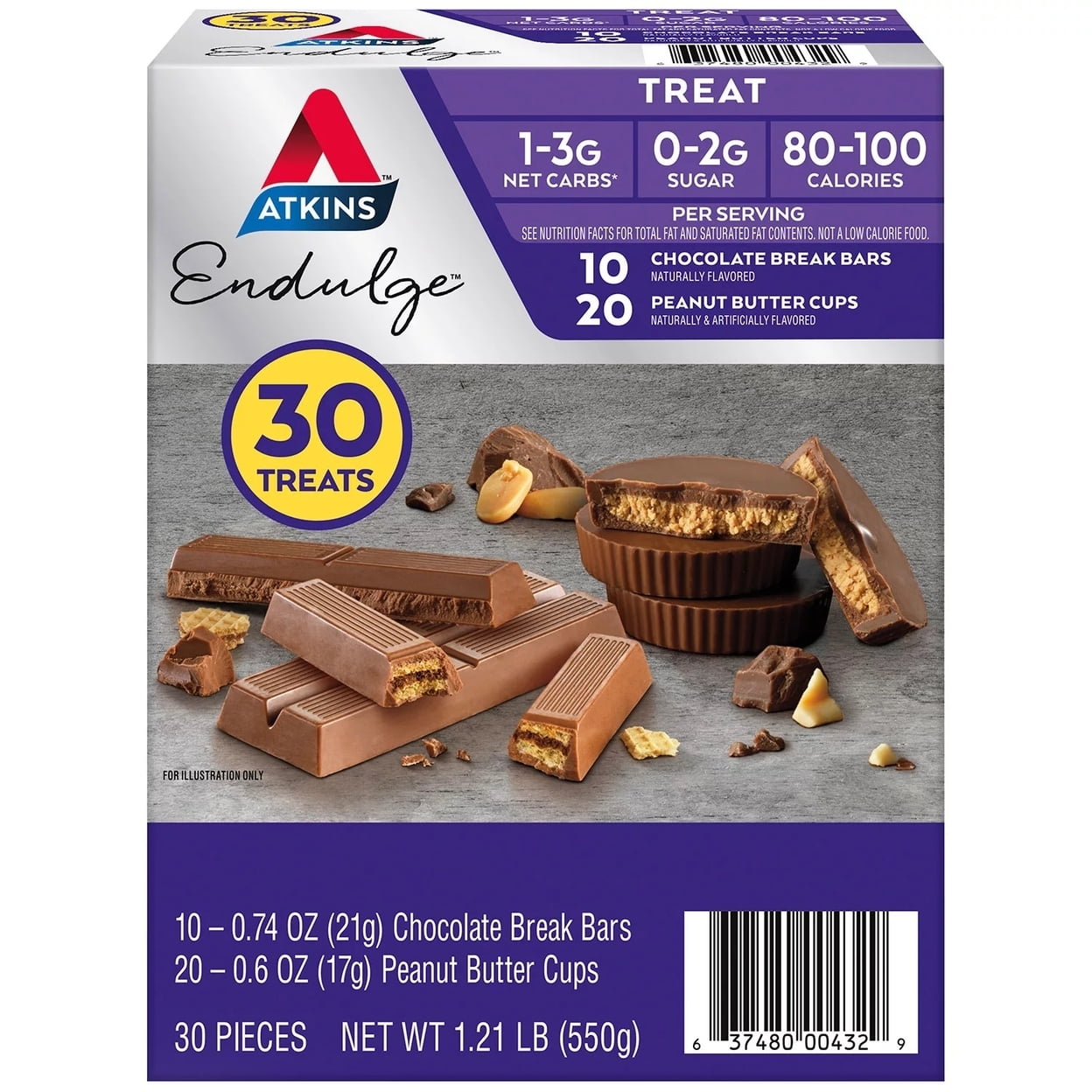 Atkins Endulge Peanut Butter Cup Chocolate Break Bar Variety Pack (30-Count)