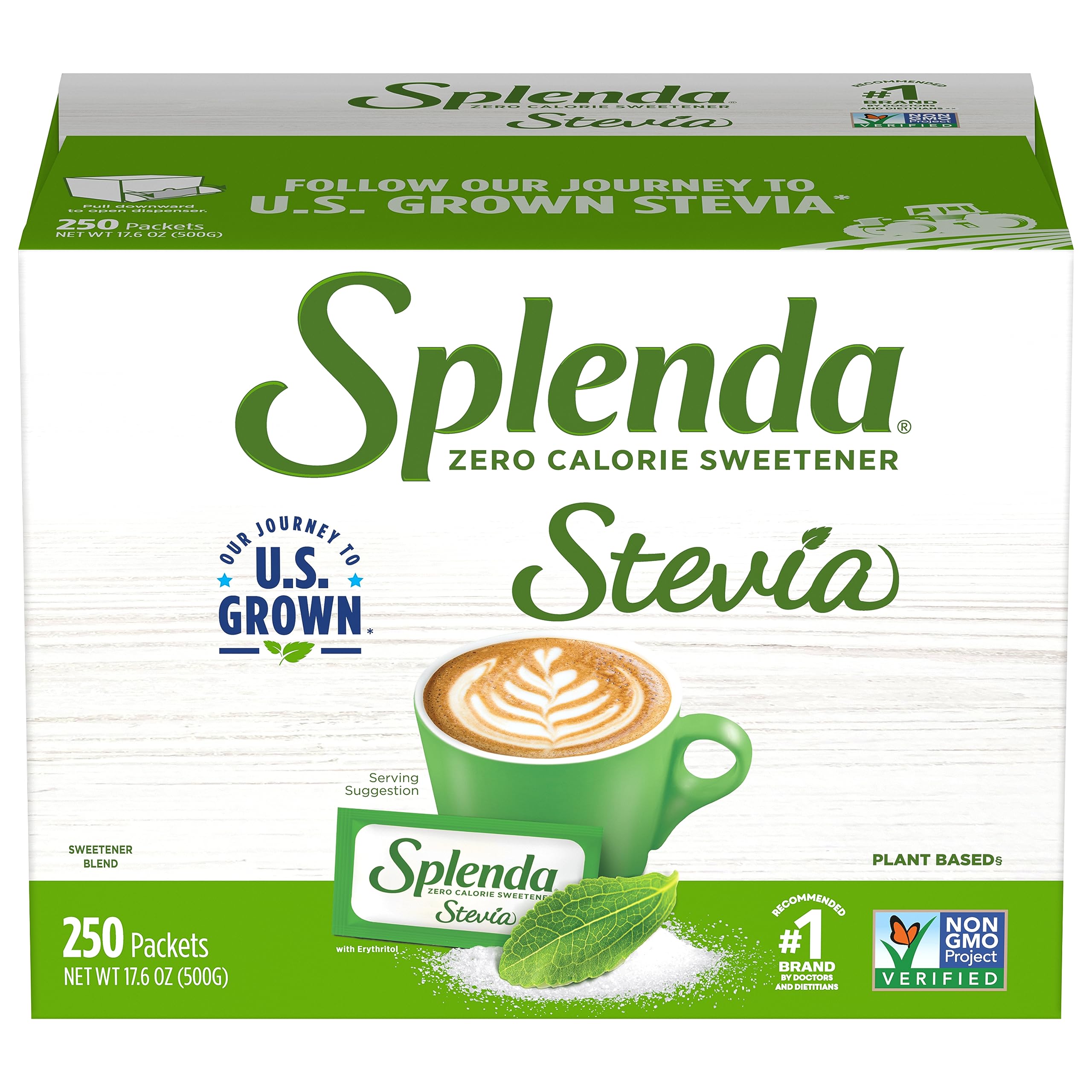 SPLENDA Stevia Zero-Calorie Sweetener Packets, 250 Count with Tray