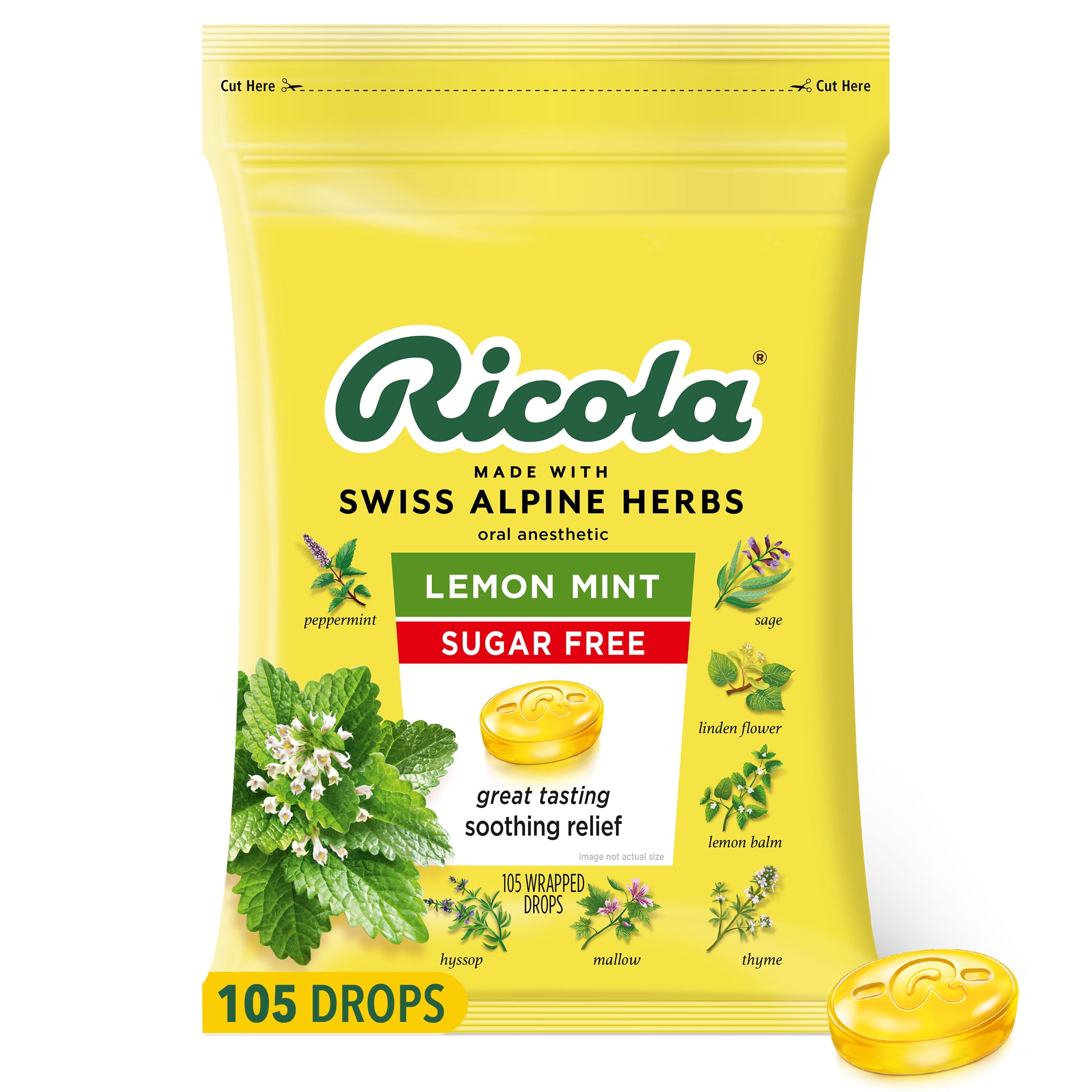 Ricola Sugar-Free Lemon Mint Throat Drops, 105 Count