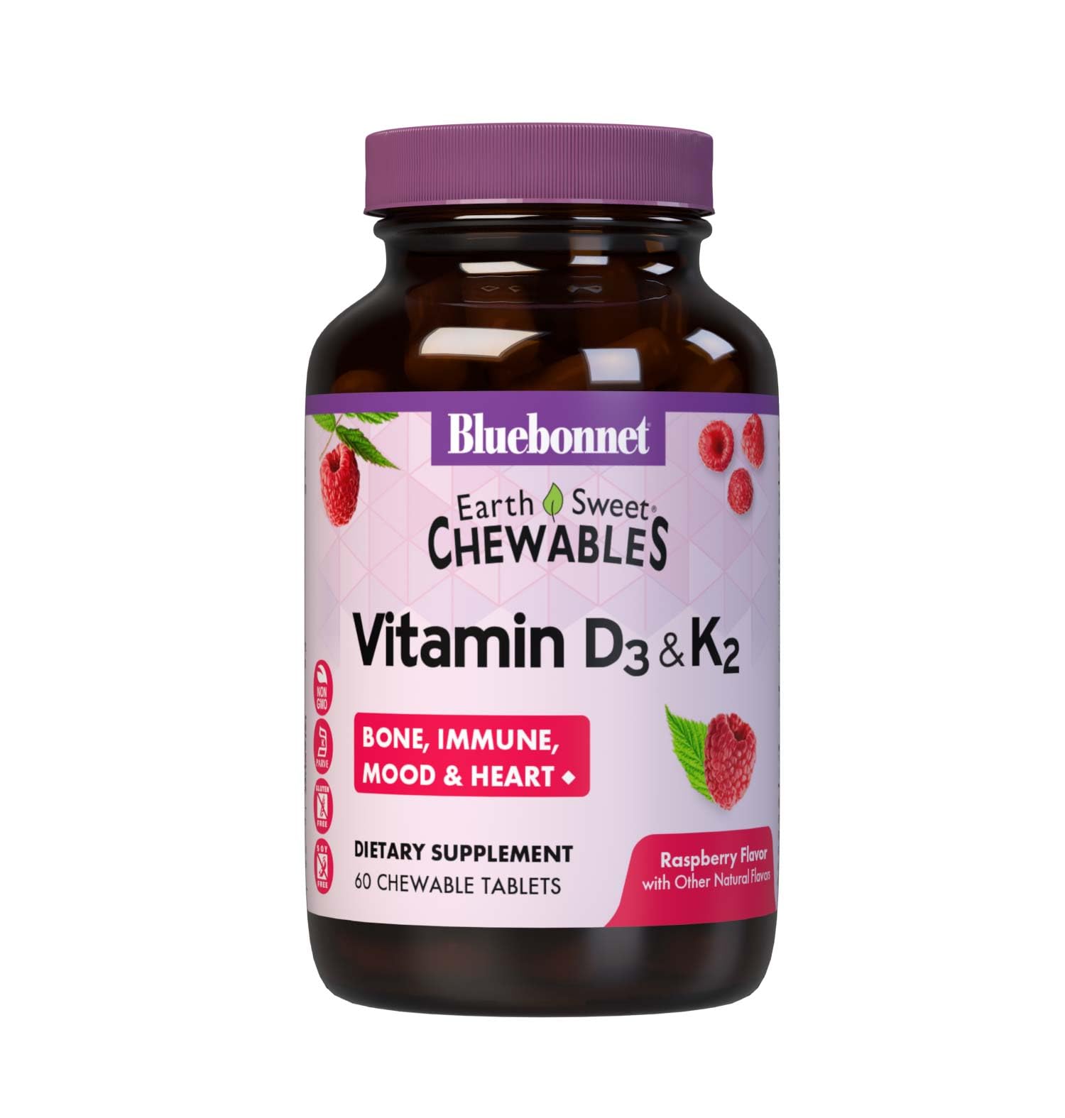 Bluebonnet Vitamin D3 & K2 EarthSweet Chewable - Raspberry, 60 Tablets