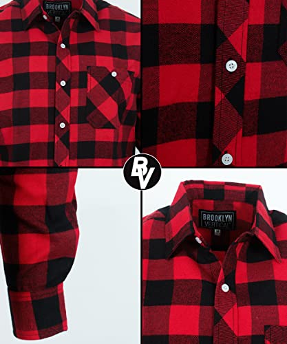 BROOKLYN VERTICAL Unisex Flannel Plaid Button Down Long Sleeve Shirt with Fro... - Picture 19 of 41