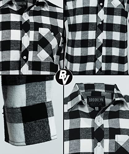 BROOKLYN VERTICAL Unisex Flannel Plaid Button Down Long Sleeve Shirt with Fro... - Picture 36 of 41
