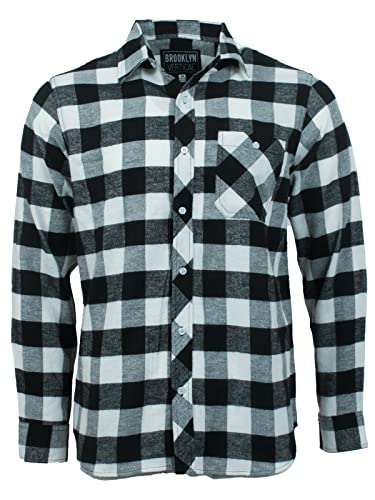 BROOKLYN VERTICAL Unisex Flannel Plaid Button Down Long Sleeve Shirt with Fro... - Picture 35 of 41