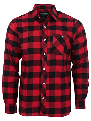 BROOKLYN VERTICAL Unisex Flannel Plaid Button Down Long Sleeve Shirt with Fro... - Picture 28 of 41