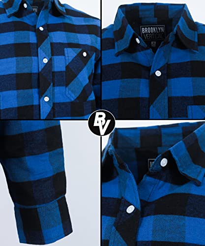 BROOKLYN VERTICAL Unisex Flannel Plaid Button Down Long Sleeve Shirt with Fro... - Picture 17 of 41