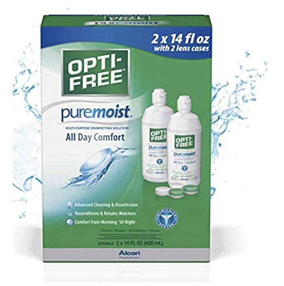 Opti-Free PureMoist Contact Lens Solution, 14 fl oz (2-Pack) with 2 Lens Cases