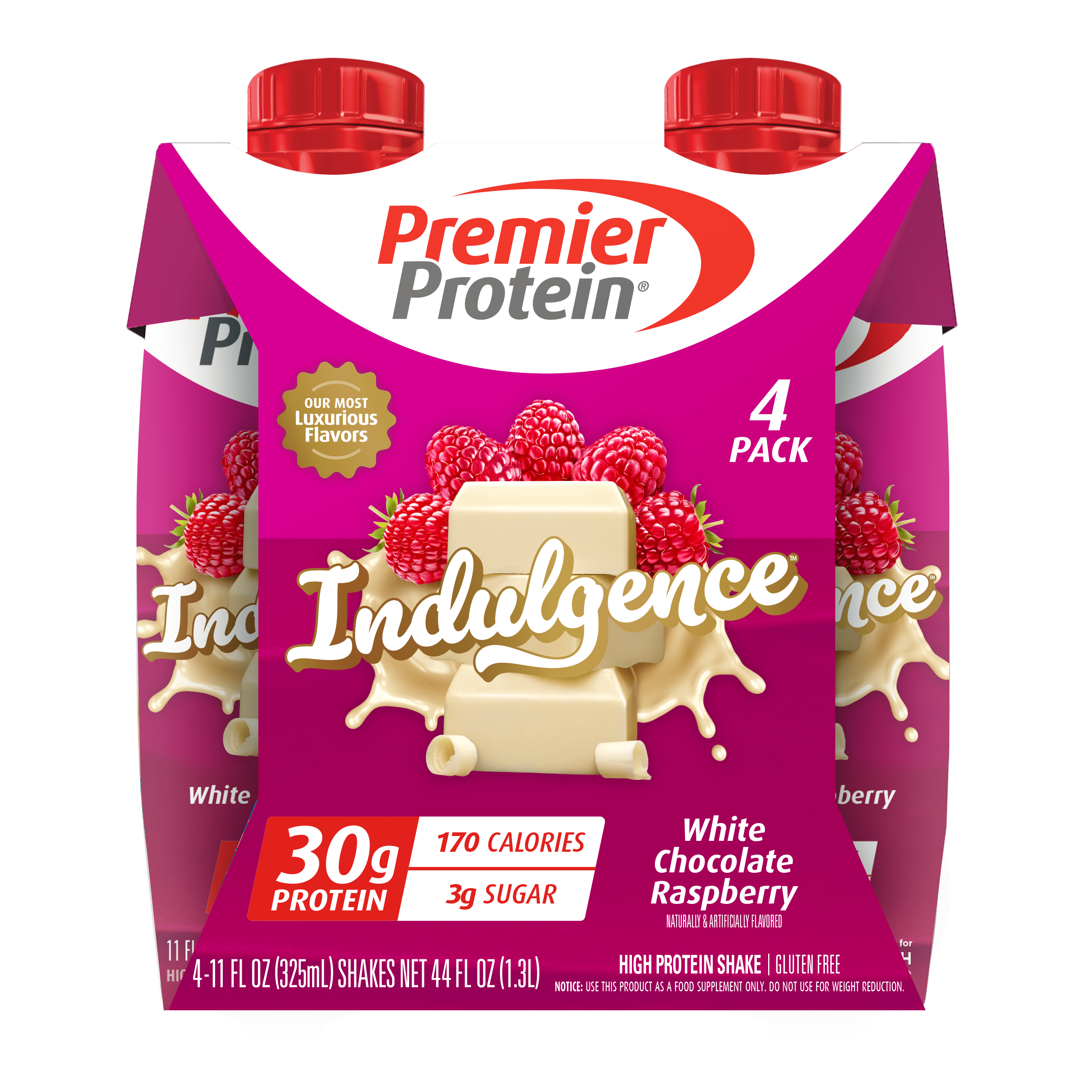 Premier Protein Indulgence Shake, White Chocolate Raspberry, 30g Protein (4 Pack)