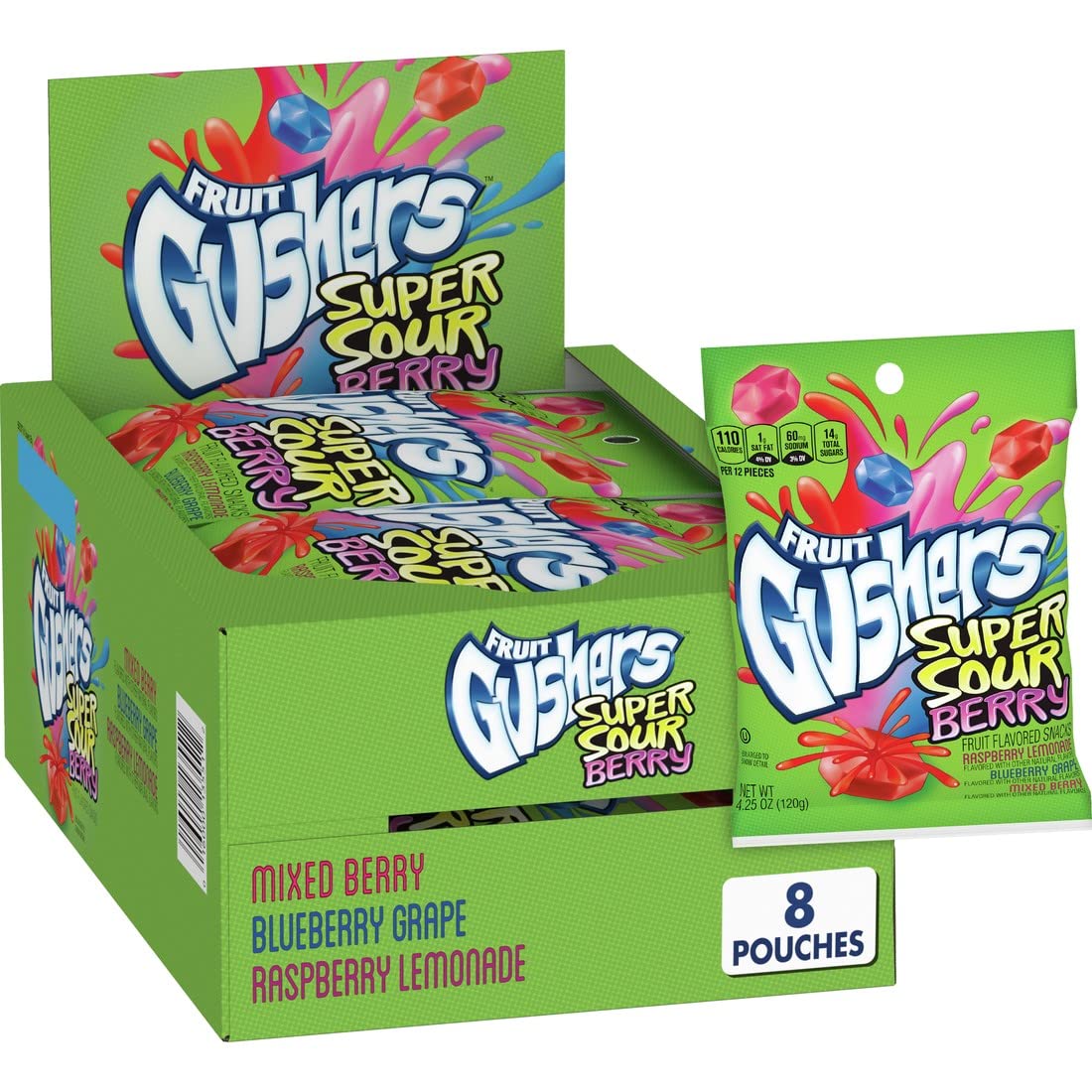 Gushers Fruit Flavored Snacks, Super Sour Berry, Gluten Free, 4.25 oz (Pack o... - Picture 1 of 3