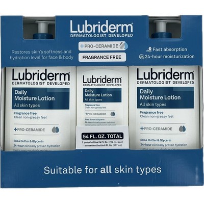 Lubriderm Daily Moisture Fragrance-Free Body Lotion, 3-Pack