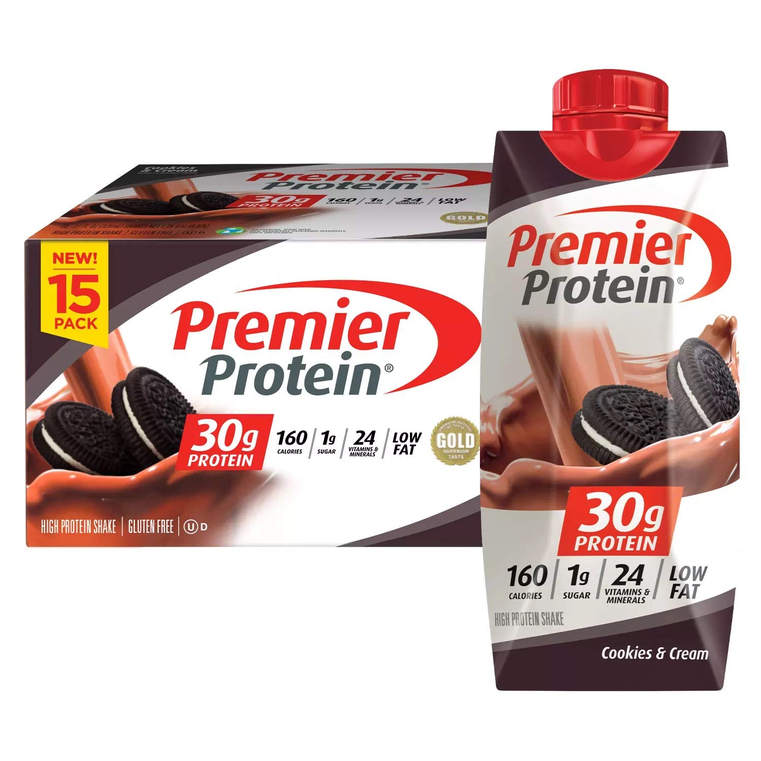 Premier Protein High Protein Shake, Cookies & Cream (11 fl oz, 15-Pack)