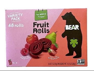 Bear Fruit Rolls Strawberry & Raspberry Variety Pack, 48 Rolls