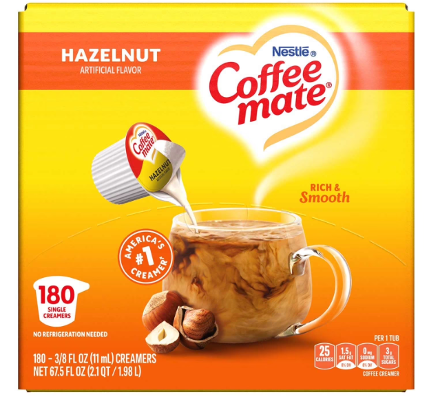 Nestlé Coffee-mate Hazelnut Liquid Creamer Singles, Non-Dairy, 180 Count