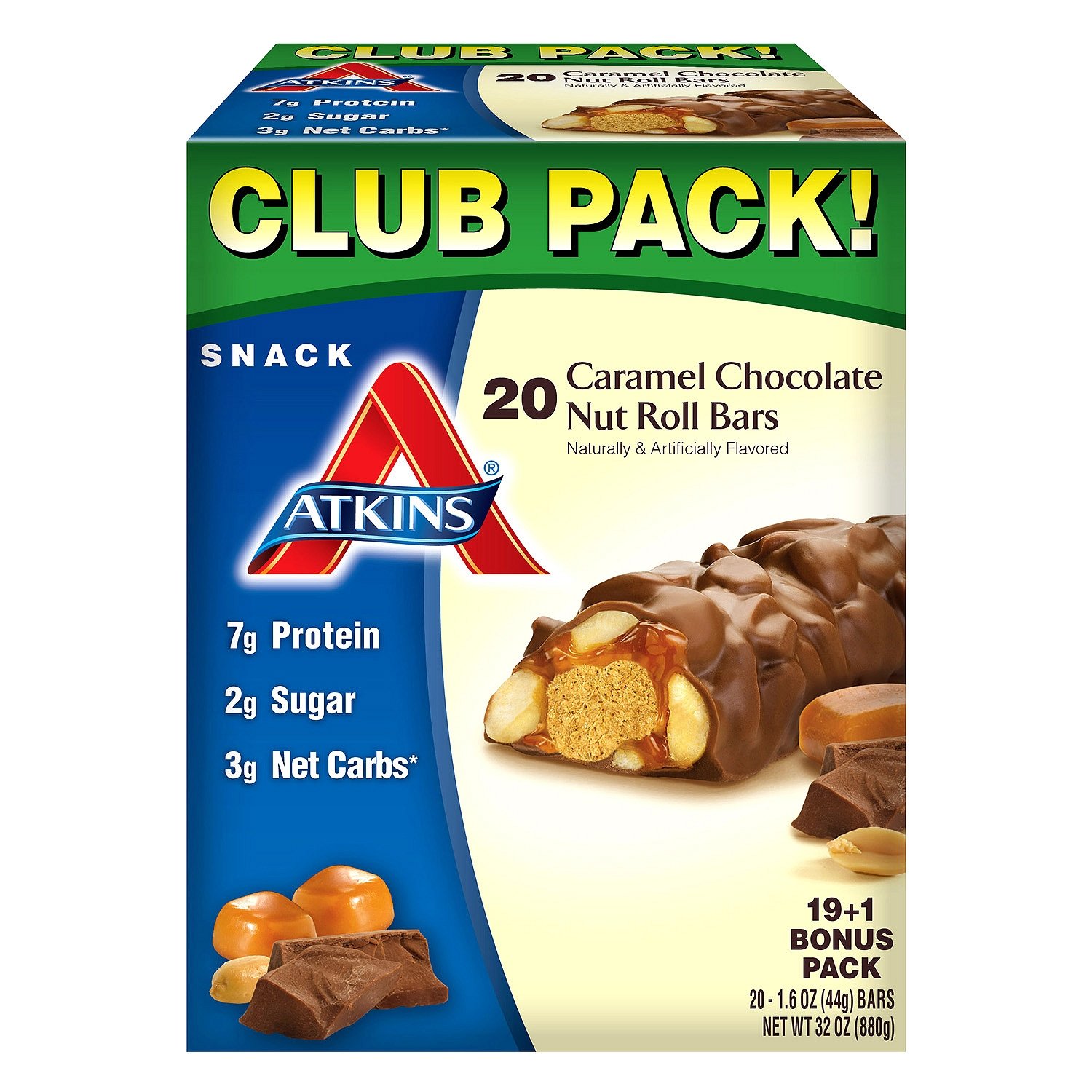 Atkins Caramel Chocolate Nut Roll Keto Friendly Snack Bars (20-Count)