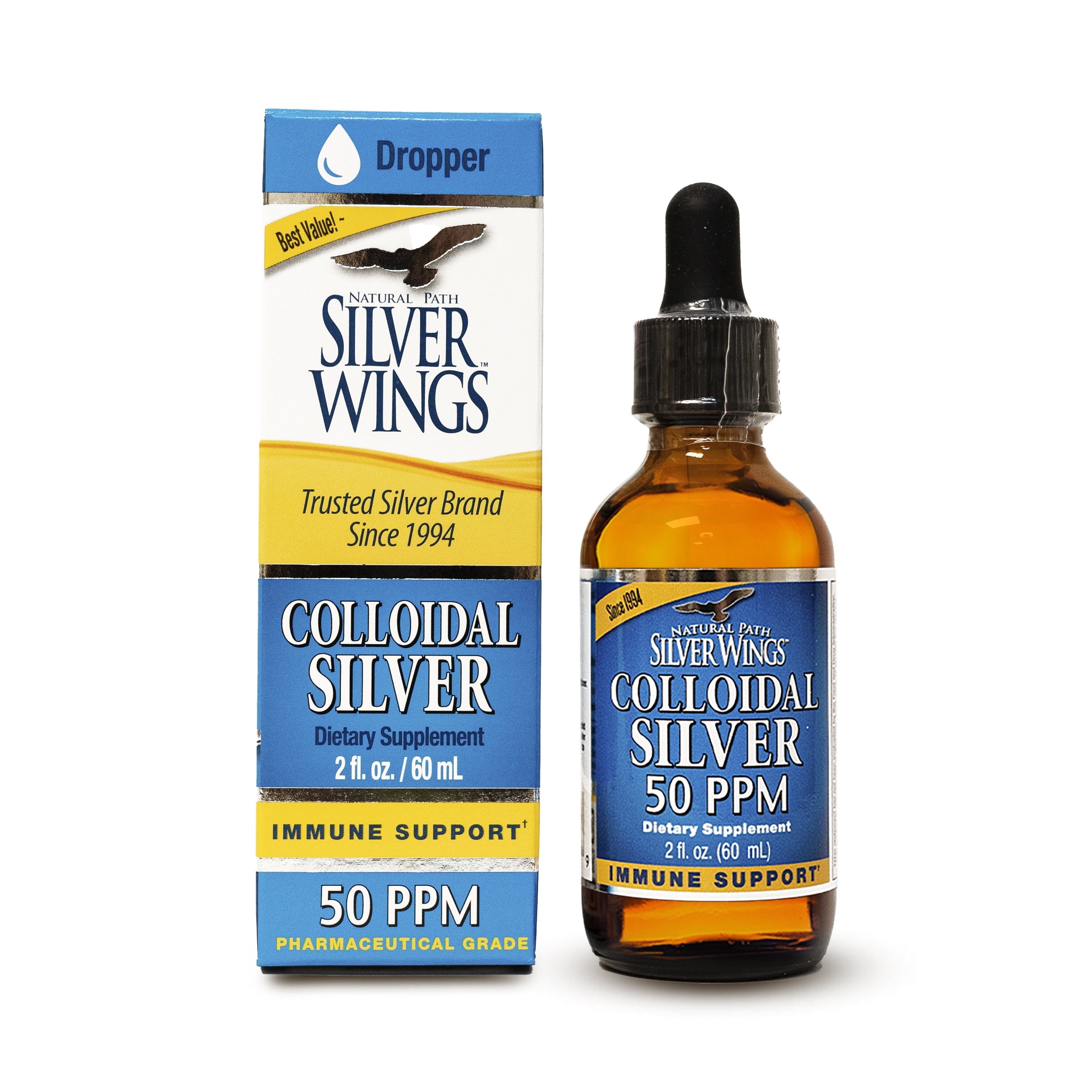 Natural Path Silver Wings Colloidal Silver Liquid, 50 ppm, 2 oz Dropper