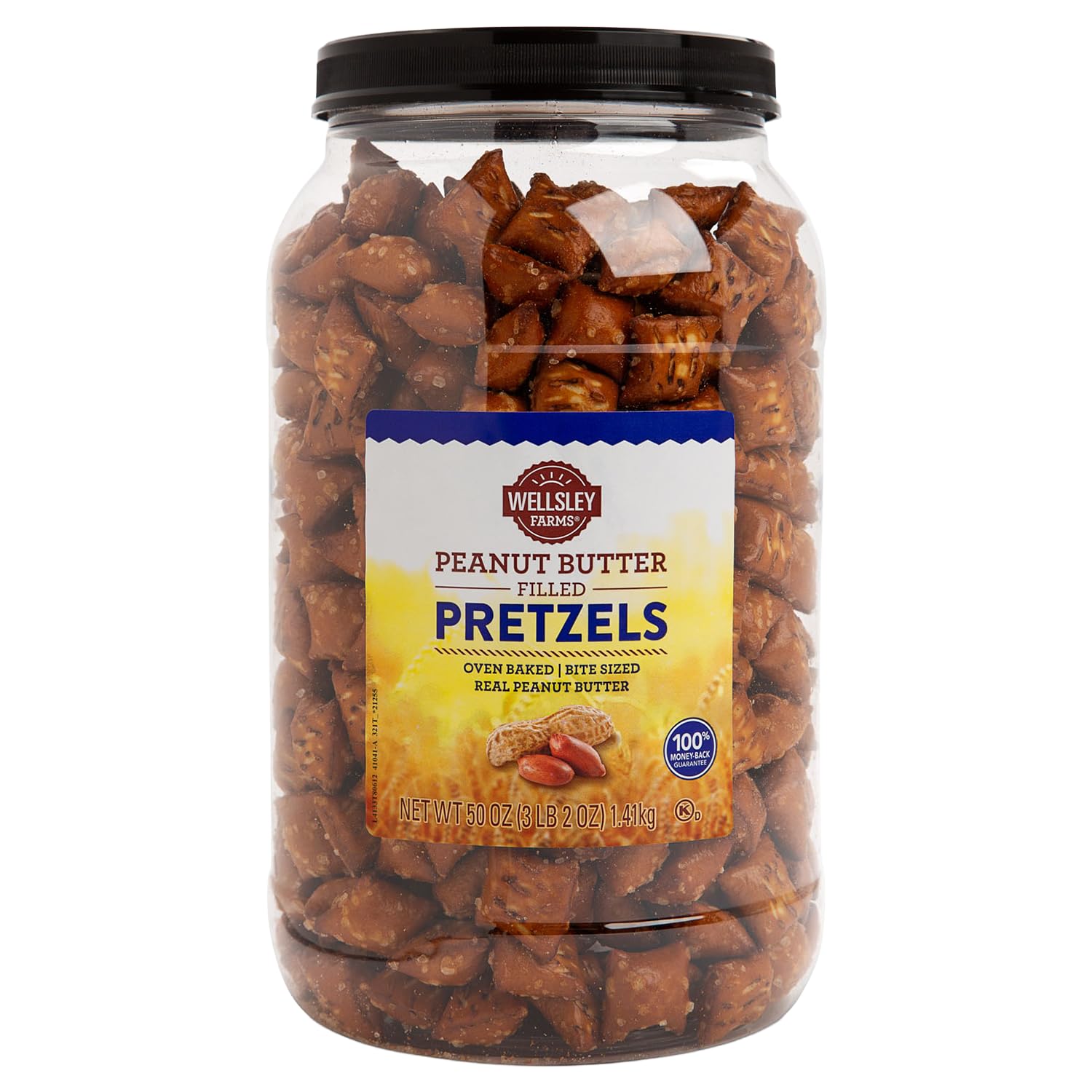 Wellsley Farms Peanut Butter Filled Pretzel Nuggets, Kosher, 50 oz Resealable Jar