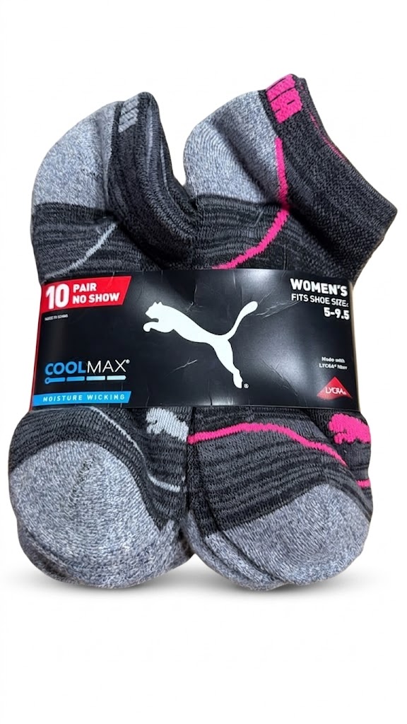 PUMA Women's Comfort Toe No Show Socks, Black, 10-Pair Pack