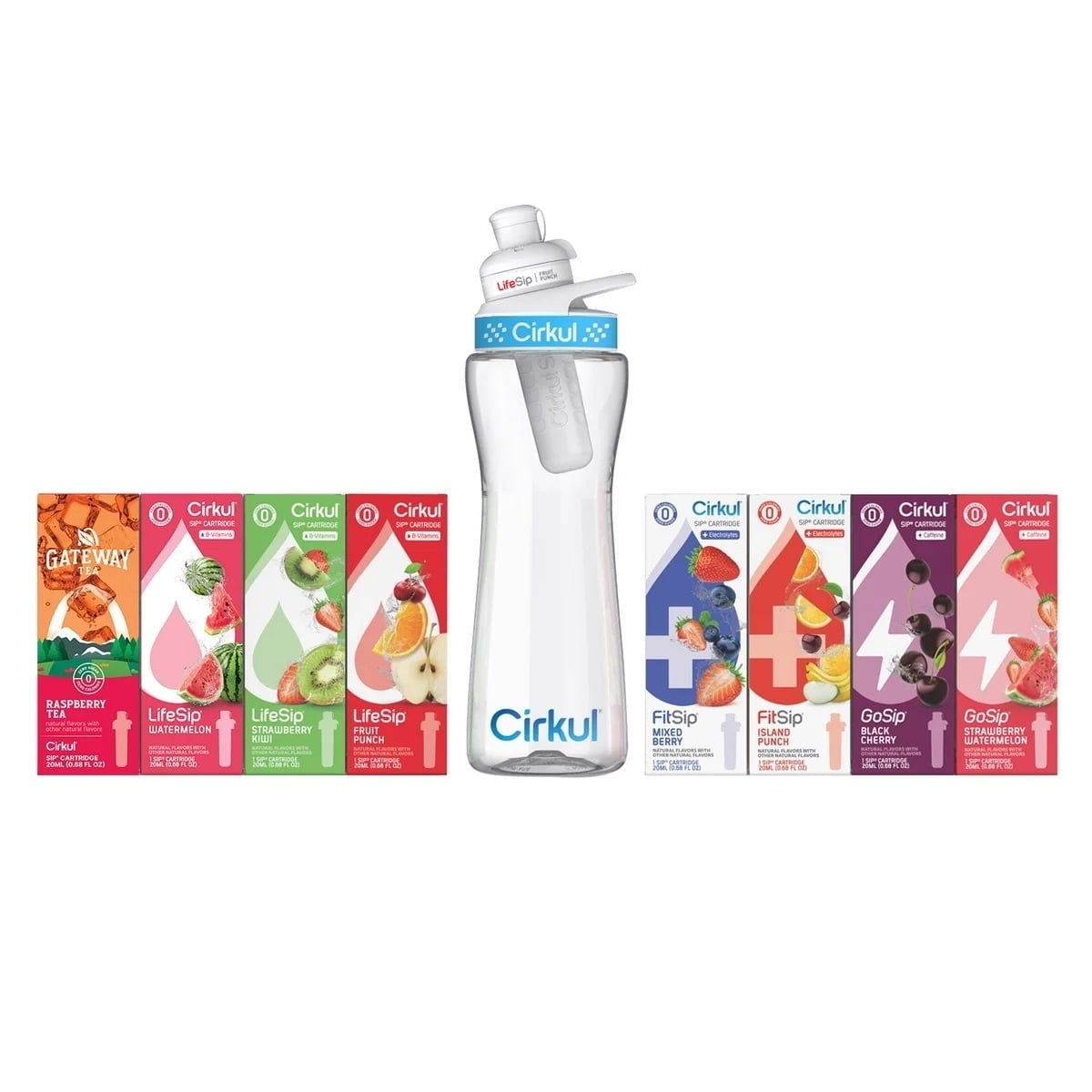 Cirkul Starter Kit, 22 oz Bottle with 8 Flavor Cartridges