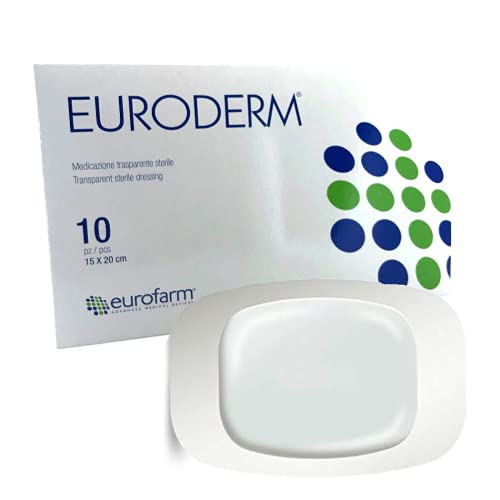 Euroderm Transparent Sterile Waterproof Adhesive Film Dressing, 7-7/8 x 6 in (10-Pack)